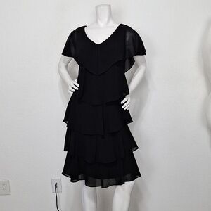 Scarlett Black Romantic Cocktail V-Neck Ruffle Tiered Whimsigoth Witchy Dress 8
